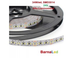 Tira LED 5 mts Flexible 24V 170W 1020 Led SMD 3014 IP20 Blanco Neutro Alta Luminosidad